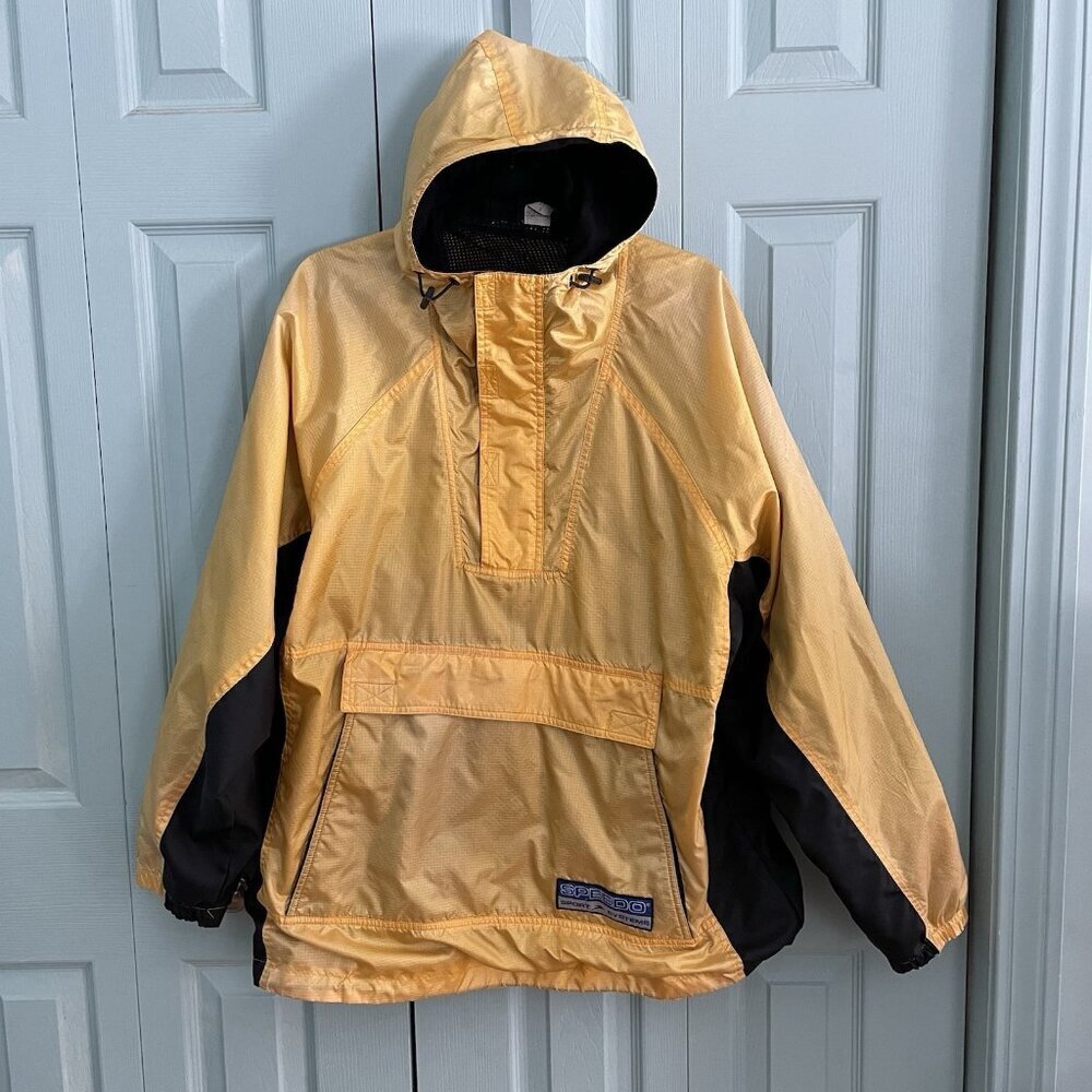 Vintage Speedo Mens Windbreaker Jacket Medium‎ Half Zip Yellow Kangaroo Pocket